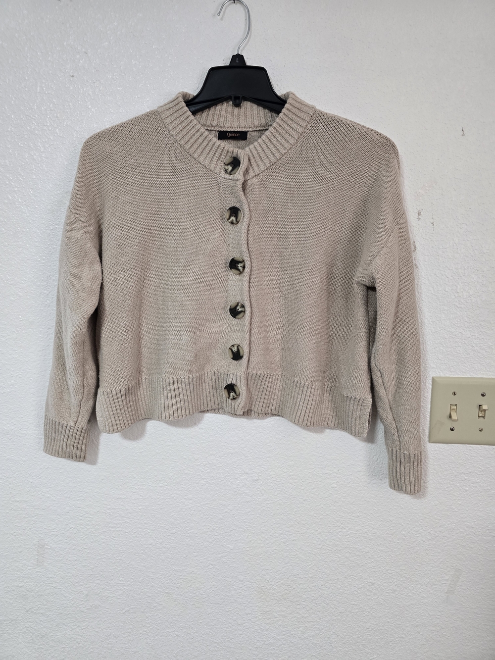 Quince Beige Cropped Button-Front Cardigan 100% Organic Cotton - Picture 2 of 9